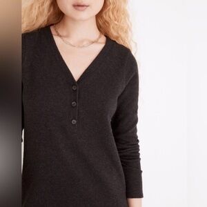 Madewell-  Chocolate Brown Wool / Alpaca V-Neck Buttoned Henley Sweater